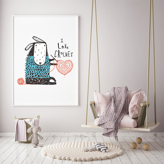 obrazy i plakaty do pokoju dziecięcego Plakat. owieczka robi na drutach. love