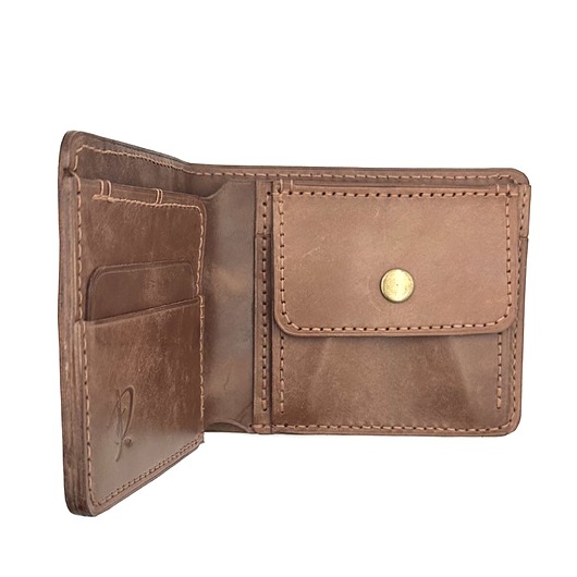 portfele damskie Ciemno-brązowy portfel na bilon uszyty ręcznie ze skóry.