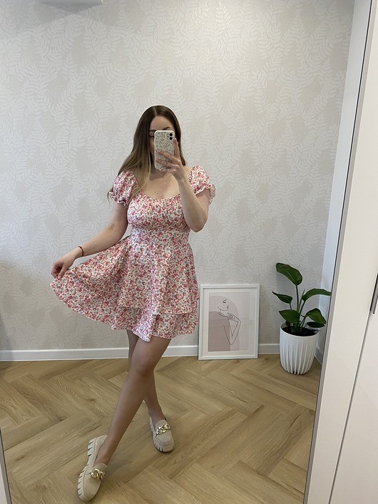 sukienki mini damskie Sukienka Hiszpanka Letnia w Kwiaty, Sukienka Damska w Kwiaty - 2 WZORY