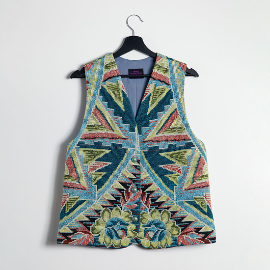 kamizelki damskie Błękitna kamizelka z tkaniny vintage M-L