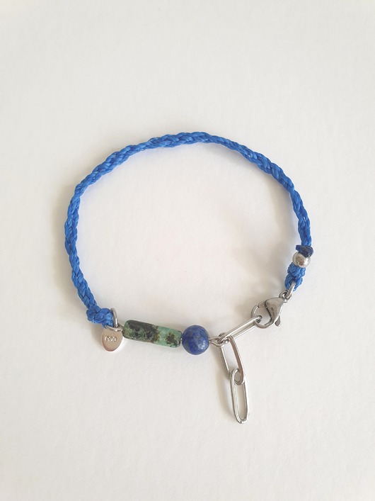 bransoletki z kamieni naturalnych Bransoletka BOHO ręcznie tkana, granatowa z lapisem i turkusem, wodoodporna