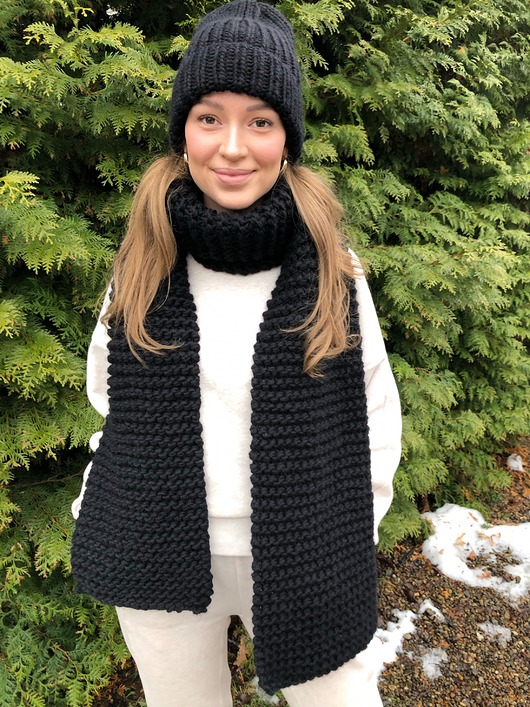 czapki damskie Zestaw czarny czapka szalik miękka i ciepła wełna handmade