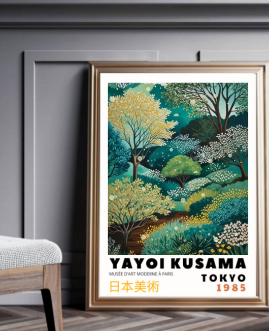 plakaty PLAKAT dekoracyjny las drzewa Yayoi Kusama,  poster zielony