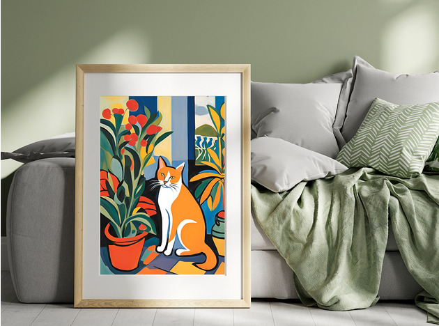 grafiki i ilustracje PLAKAT  rudy kot, Matisse obraz, kolorowa dekoracja ścienna