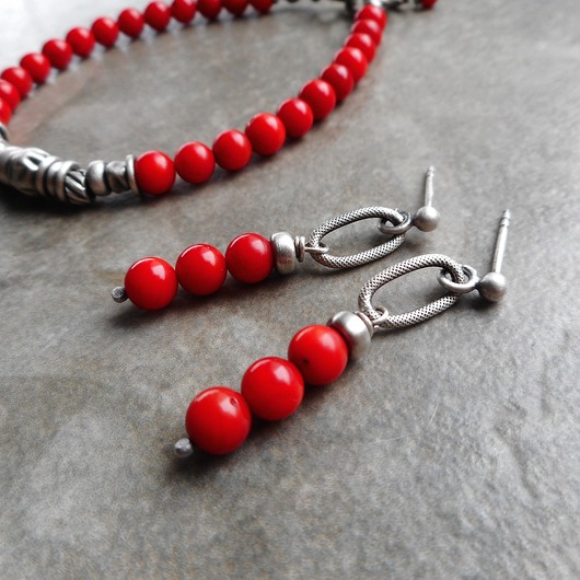 kolczyki z kamieniami Koral srebro 925