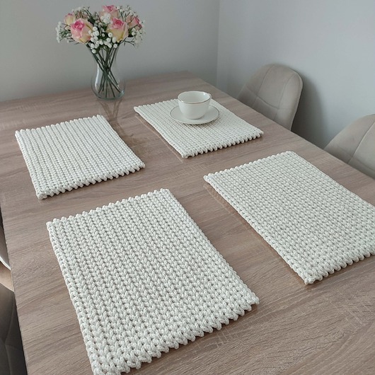 podkładki do kuchni Komplet podkładek szydełkowych prostokątnych ze sznurka 4szt - 25cmx35cm