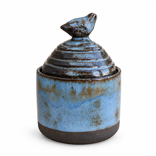 pojemniki kuchenne Ceramiczny pojemnik z pokrywką i ptaszkiem