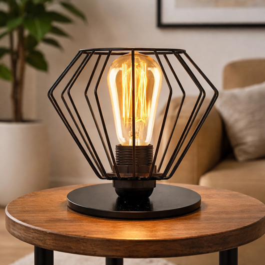 lampy stołowe Czarna lampka nocna z drucianym kloszem NOGOYA LOFT