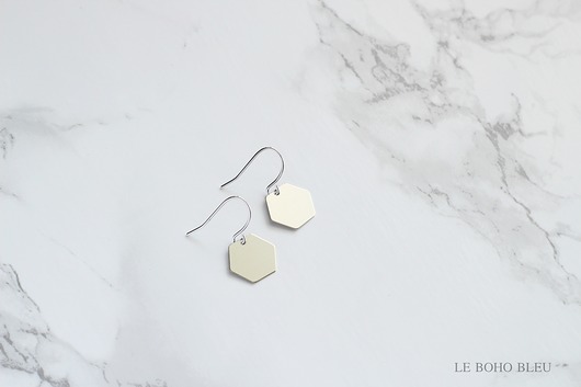 kolczyki srebrne Small Hexagon Earrings in Silver