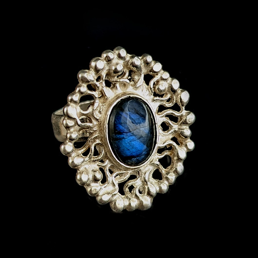 pierścionki - różne Labradoryt w srebrnych gałązkach