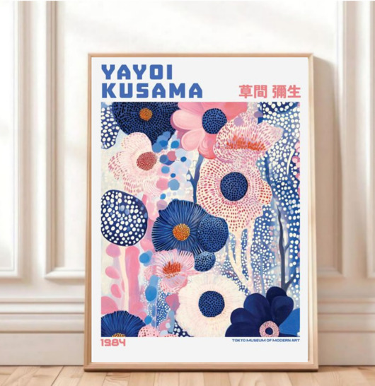 plakaty PLAKAT dekoracyjny , kwiaty Yayoi Kusama, łąka abstrakcyjna