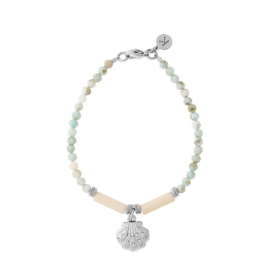 bransoletki z kamieni naturalnych Subtelna bransoletka z Larimar Mexico z muszelką - -srebrne hematyty - Srebrn