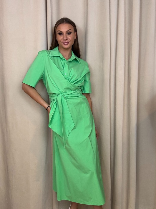 sukienki midi damskie Sukienka wiązana w talii na zakładkę Verde