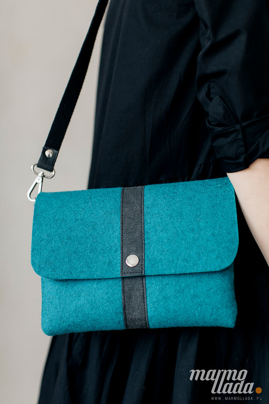 torby na ramię Marmollada - filcowa listonoszka TURKUSOWA + czarny