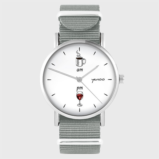 zegarki damskie Zegarek - Kawa i wino - szary, nylonowy