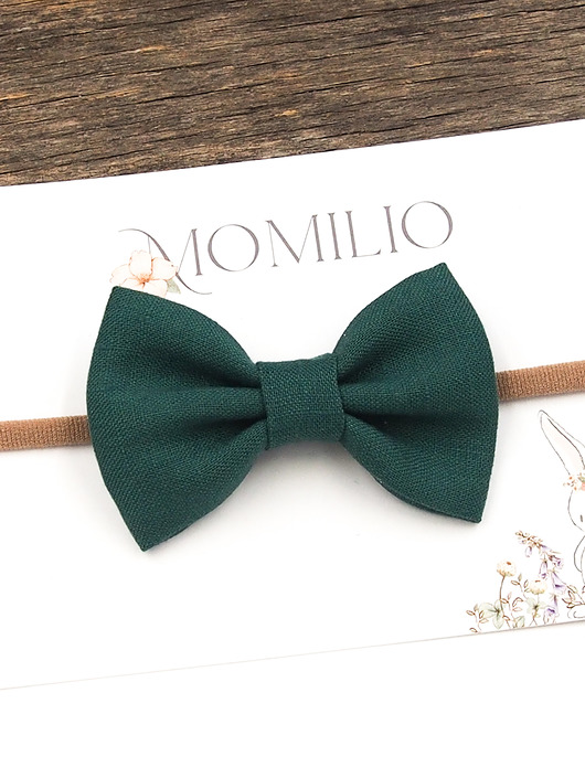 ozdoby do włosów dla dzieci Opaska do włosów kokardka z lnu zielona Linen Bow