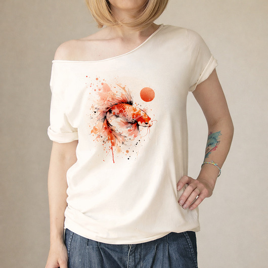 t-shirt damskie Koi pomarańczowy na Waniliowym oversize