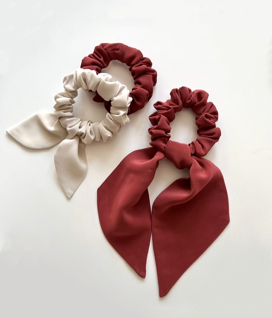gumki do włosów Bordowo-cegiełkowa Scrunchie Wilma z odwiązywaną szarfą