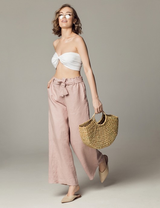 spodnie materiałowe damskie Lniane spodnie Monte-Carlo róż