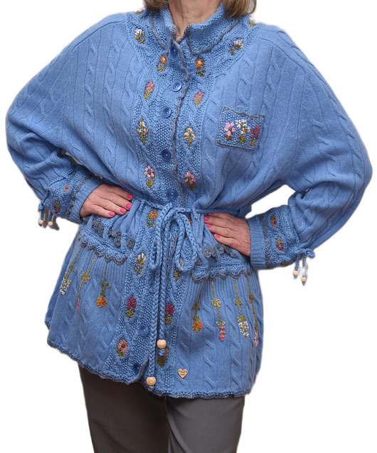kardigany damskie Niebieski kardigan haftowany ręcznie, rozmiar XL/XXL