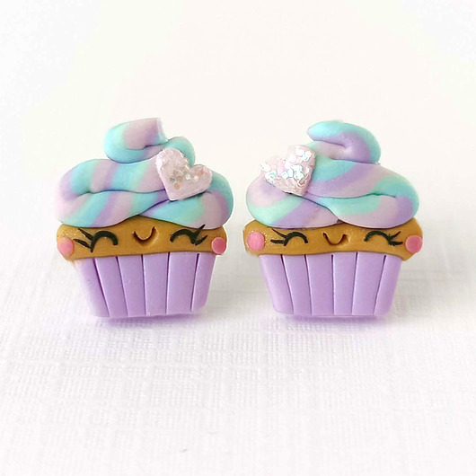 kolczyki z masy plastycznej Kolczyki fioletowe babeczki