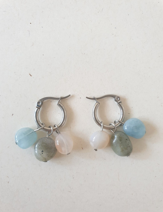 kolczyki z kamieniami Kolczyki TRIO jadeit wiśniowy, akwamaryn, labradoryt