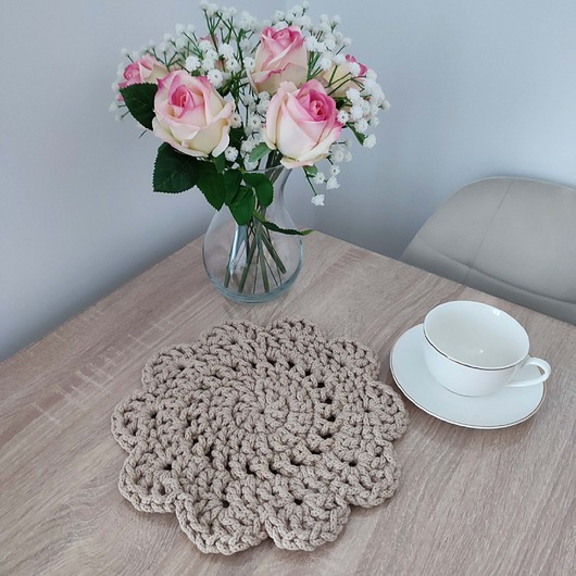 podkładki do kuchni Podkładka szydełkowa pod kubki ze sznurka 27cm