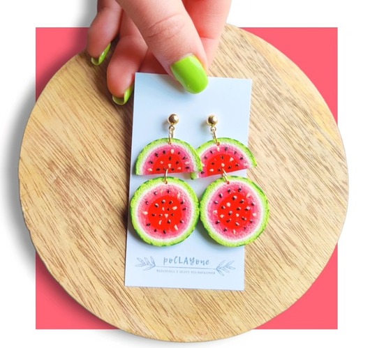 kolczyki z masy plastycznej Letnie kolczyki arbuzy wiszące z modeliny