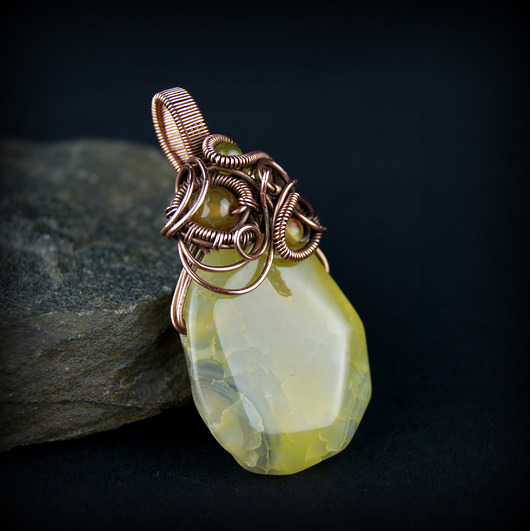 wisiory Wisiorek wire wrapping z żółtymi agatami