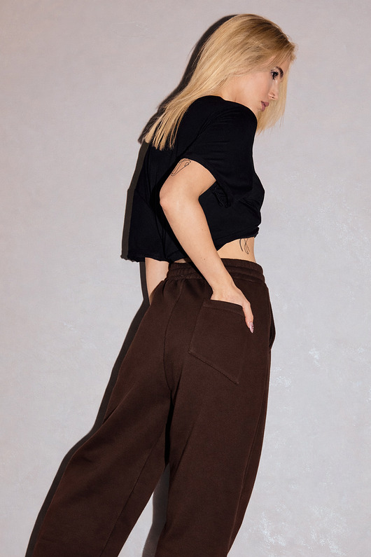 spodnie dresowe damskie Szerokie dresowe spodnie BASIC OVERSIZE czekoladowe