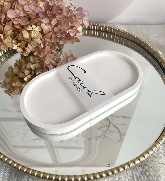 świeczniki i świece Podstawka/ taca dekoracyjna z gipsu 175x90mm