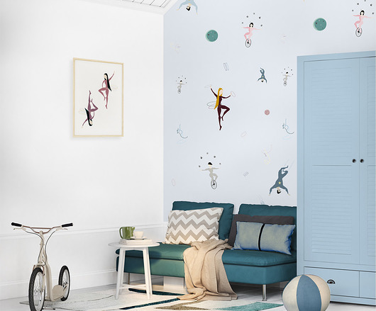 Tapeta dziecięca  Blue Acrobats Humpty Dumpty Room Decoration