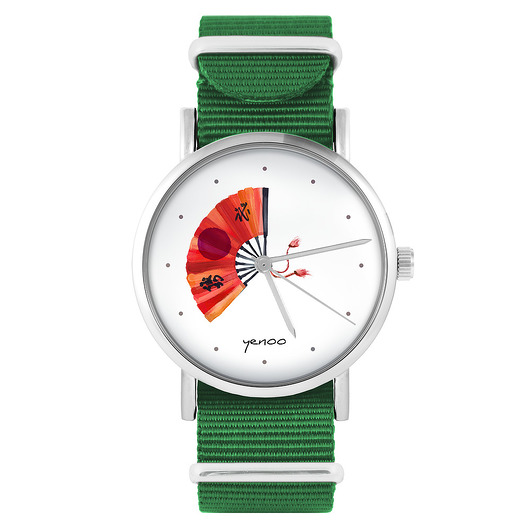 zegarki damskie Zegarek - Japoński wachlarz - zielony, nylonowy