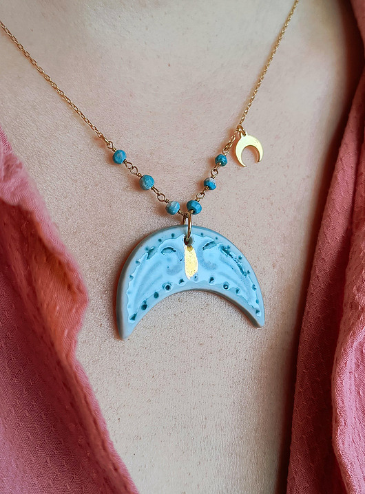 złote naszyjniki Naszyjnik pozłacany Lunula Błękitna Kolekcja Parian