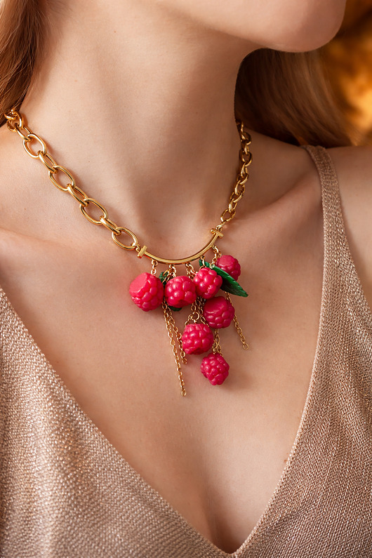 złote naszyjniki Naszyjnik z malinami, ręcznie robione maliny z glinki polimerowej
