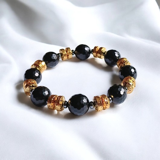 bransoletki z kamieni naturalnych GLAM! Onyks, złota lawa,hematyt : rozmiar M/L