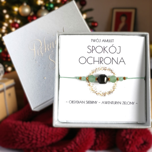 bransoletki z kamieni naturalnych WYSYŁKA 24h - SPOKÓJ i OCHRONA - świąteczne pudełko - obsydian, awenturyn