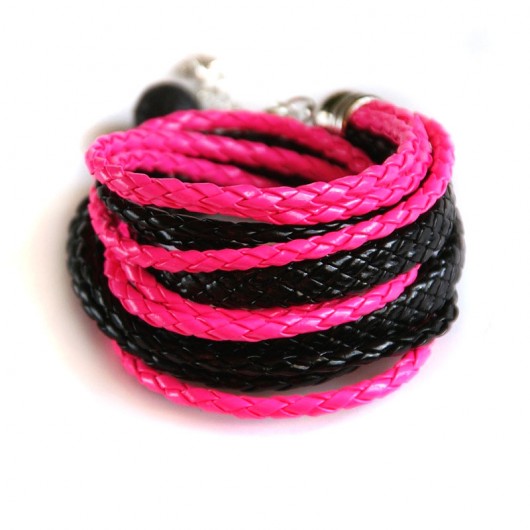 MEGA szeroka bransoletka - NEON pink & black kaktusia