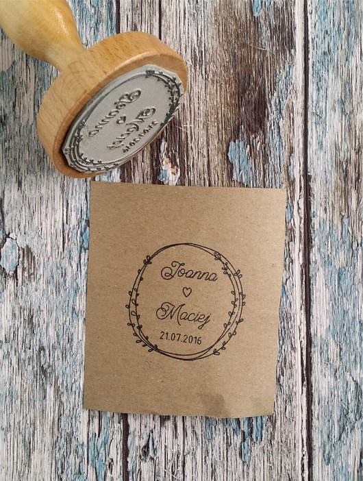 Stempel ślubny personalizowany wianek 2 50x50mm DrukLove