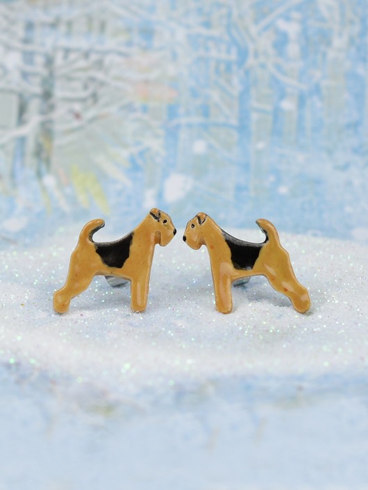 kolczyki ceramiczne Airedale terrier mini pieski- ceramiczne sztyfty