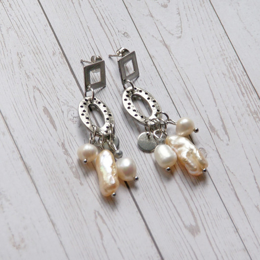 kolczyki z kamieniami UNIKATOWE kolczyki : perły