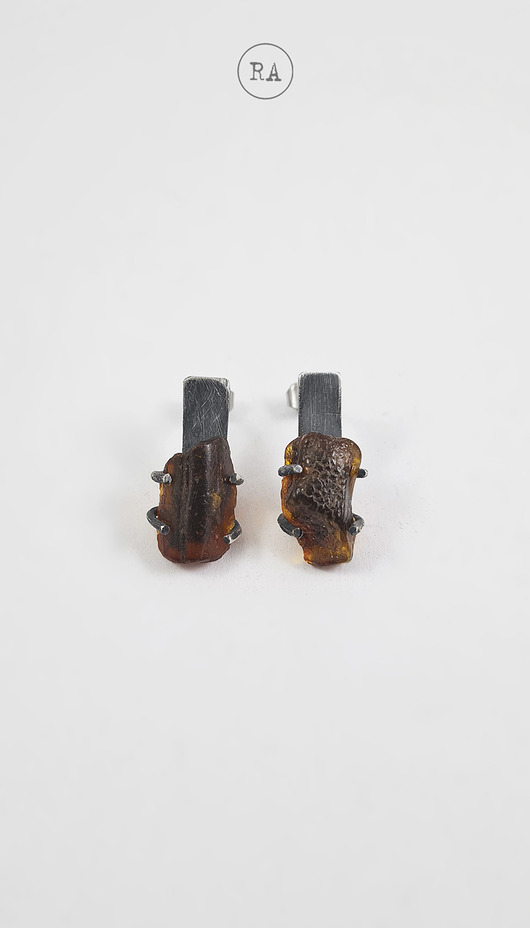kolczyki srebrne Dark Amber Srebro  - kolczyki oksydowane bursztyn