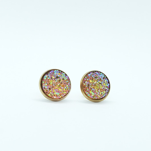 kolczyki z żywicy Kolczyki małe - Druzy morelowe - różowe złoto