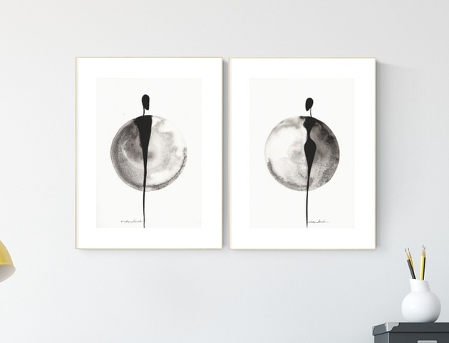 Plakat Zestaw 2 obrazów 21x30 malowany ręcznie MiniMalArt