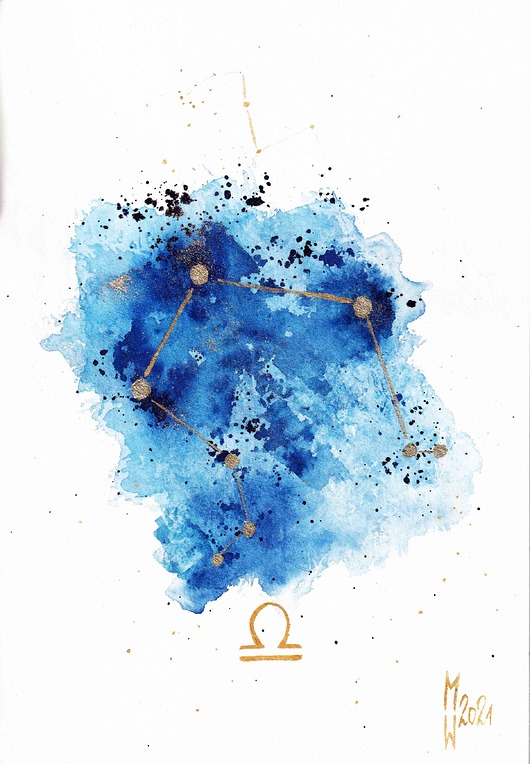 plakaty Plakat Konstelacja Waga / Gwiazdy na Niebie w Znaku Zodiaku Wagi / Urodziny...