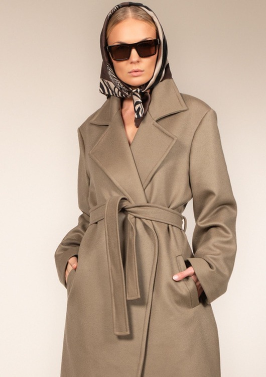 płaszcze damskie Płaszcz wiązany kolor taupe -kamień