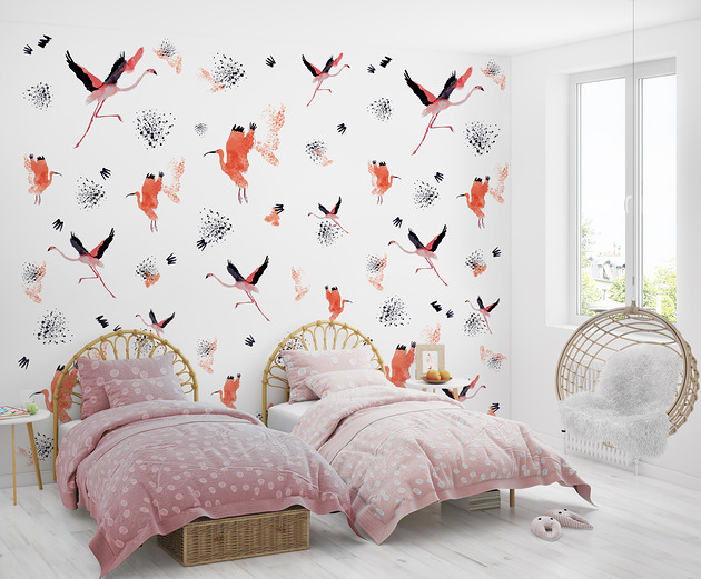naklejki ścienne do pokoju dziecka Tapeta dla dzieci Flamingi ( Crimson Birds 2 )