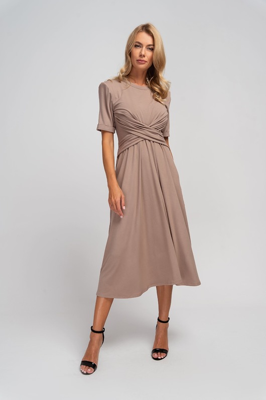 sukienki midi damskie STAN - beżowa sukienka dzianinowa