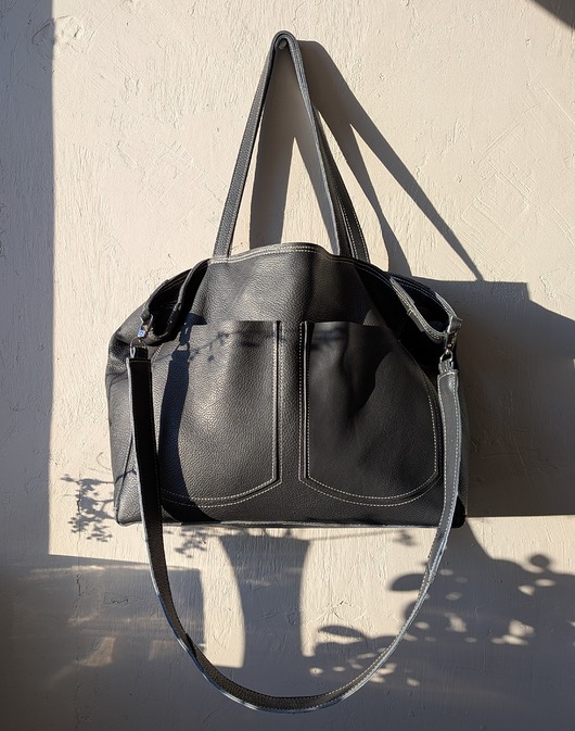 torby na ramię Duża szara skórzana torba z dużymi kieszeniami