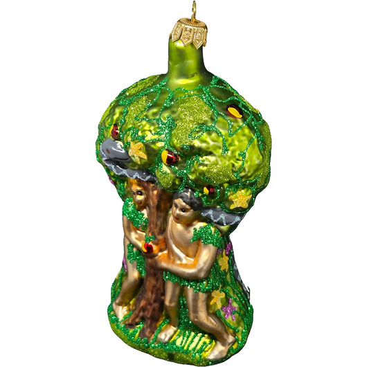 bombki Ręcznie malowana bombka szklana Adam i Ewa w rajskim ogrodzie